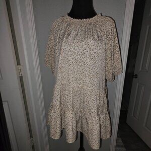 Wishlist Beige and Cream Tiered Babydoll Shirt Dress - Large